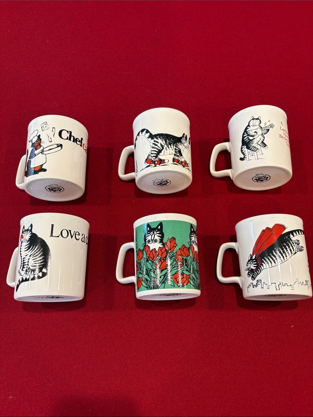 Vintage B Kliban  Cat-themed Ceramic Mugs, Set of 6